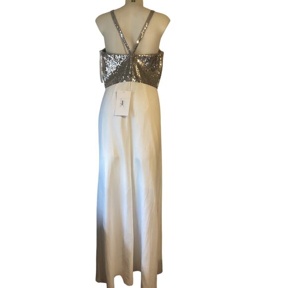 2707 NWT Jasmine B193065 Jewel Neckline Sequin & Poly Chiffon Wide Leg Jumpsuit - Picture 2 of 3